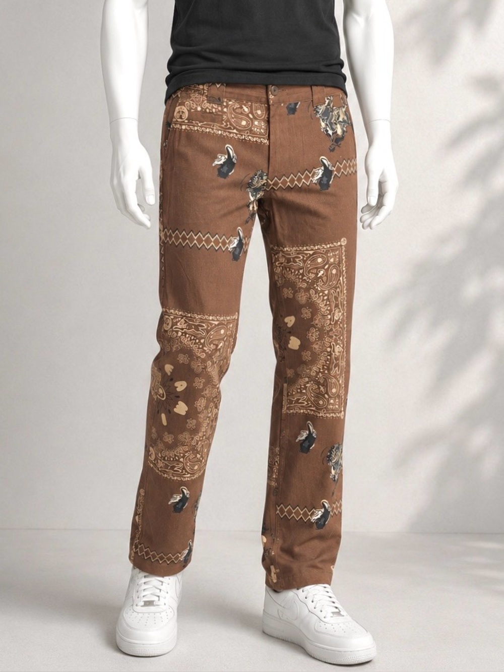 Ice Cream Cowboy Pants 32x32 Brown Bandana Bison Print Straight Leg Western NWT